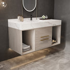 Meuble-lavabo flottant de 39,4 po avec lavabo en céramique, meuble-lavabo suspendu au mur, 2 tiroirs à fermeture douce et plateau en ardoise blanche - 39'4 x 18'9