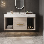 Meuble-lavabo flottant de 39,4 po avec lavabo en céramique, meuble-lavabo suspendu au mur, 2 tiroirs à fermeture douce et plateau en ardoise blanche - 39'4 x 18'9