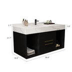 Meuble-lavabo flottant de 39,4 po avec lavabo en céramique, meuble-lavabo suspendu au mur, 2 tiroirs à fermeture douce et plateau en ardoise blanche - 39'4 x 18'9