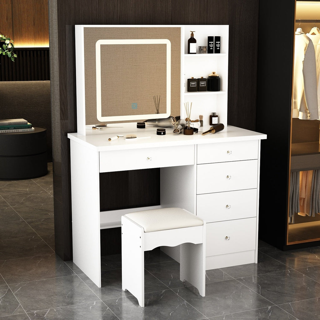 Ensemble de coiffeuse de maquillage de 39,4 po de largeur avec tabouret et miroir
