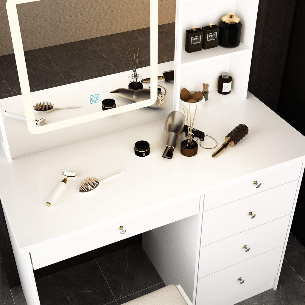 Ensemble de coiffeuse de maquillage de 39,4 po de largeur avec tabouret et miroir