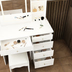 Ensemble de coiffeuse de maquillage de 39,4 po de largeur avec tabouret et miroir
