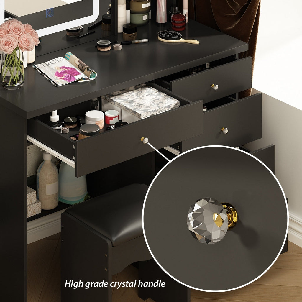 Ensemble de coiffeuse de maquillage de 39,4 po de largeur avec tabouret et miroir