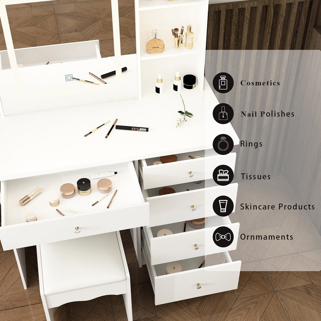 Ensemble de coiffeuse de maquillage de 39,4 po de largeur avec tabouret et miroir