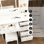 Ensemble de coiffeuse de maquillage de 39,4 po de largeur avec tabouret et miroir