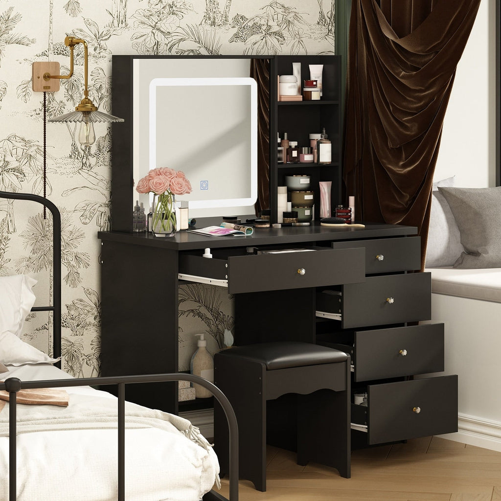 Ensemble de coiffeuse de maquillage de 39,4 po de largeur avec tabouret et miroir