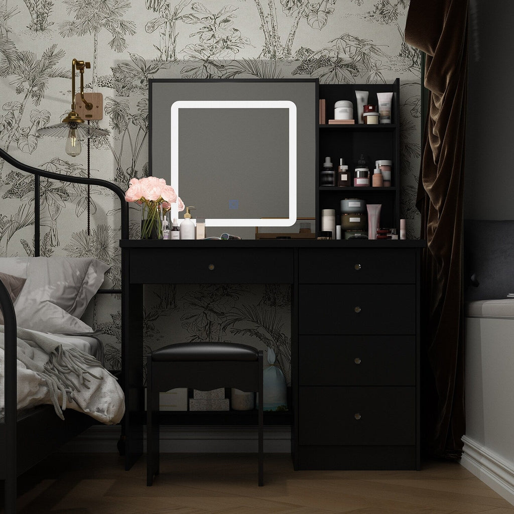 Ensemble de coiffeuse de maquillage de 39,4 po de largeur avec tabouret et miroir