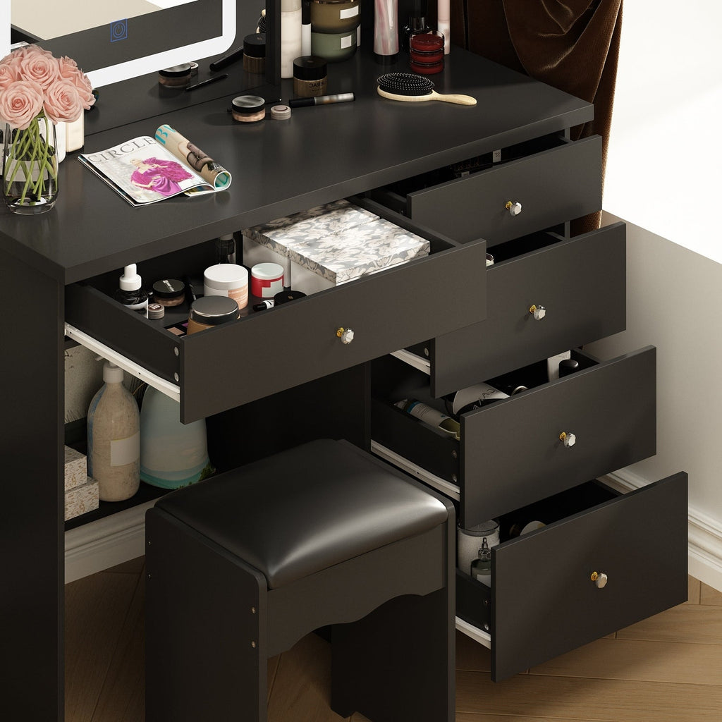 Ensemble de coiffeuse de maquillage de 39,4 po de largeur avec tabouret et miroir