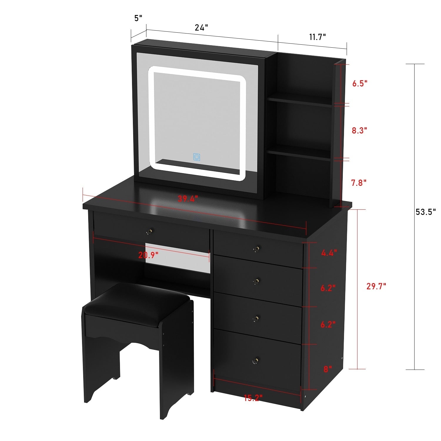 39.4'' Wide Makeup Vanity Set with Stool and Mirror