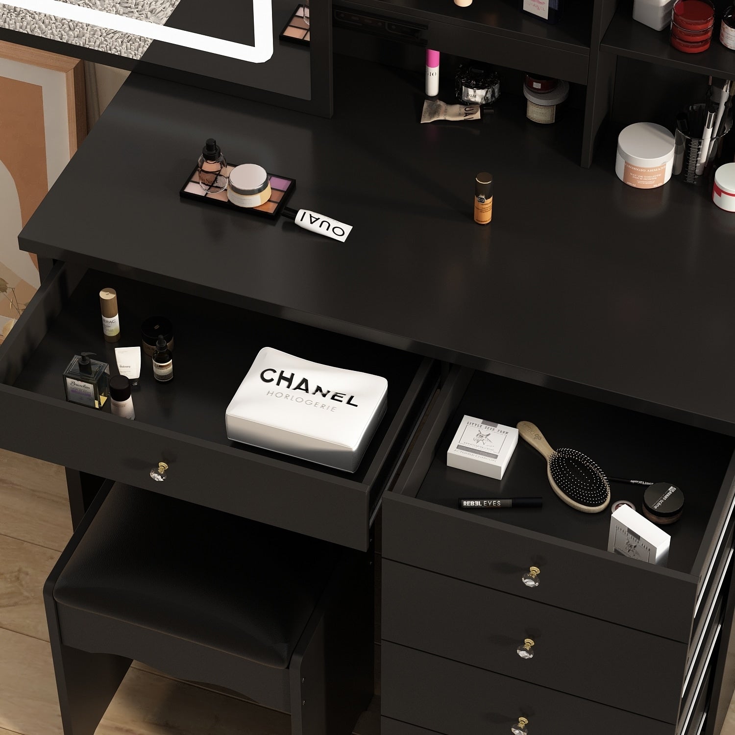 39.4'' Wide Makeup Vanity Set with Stool and Mirror