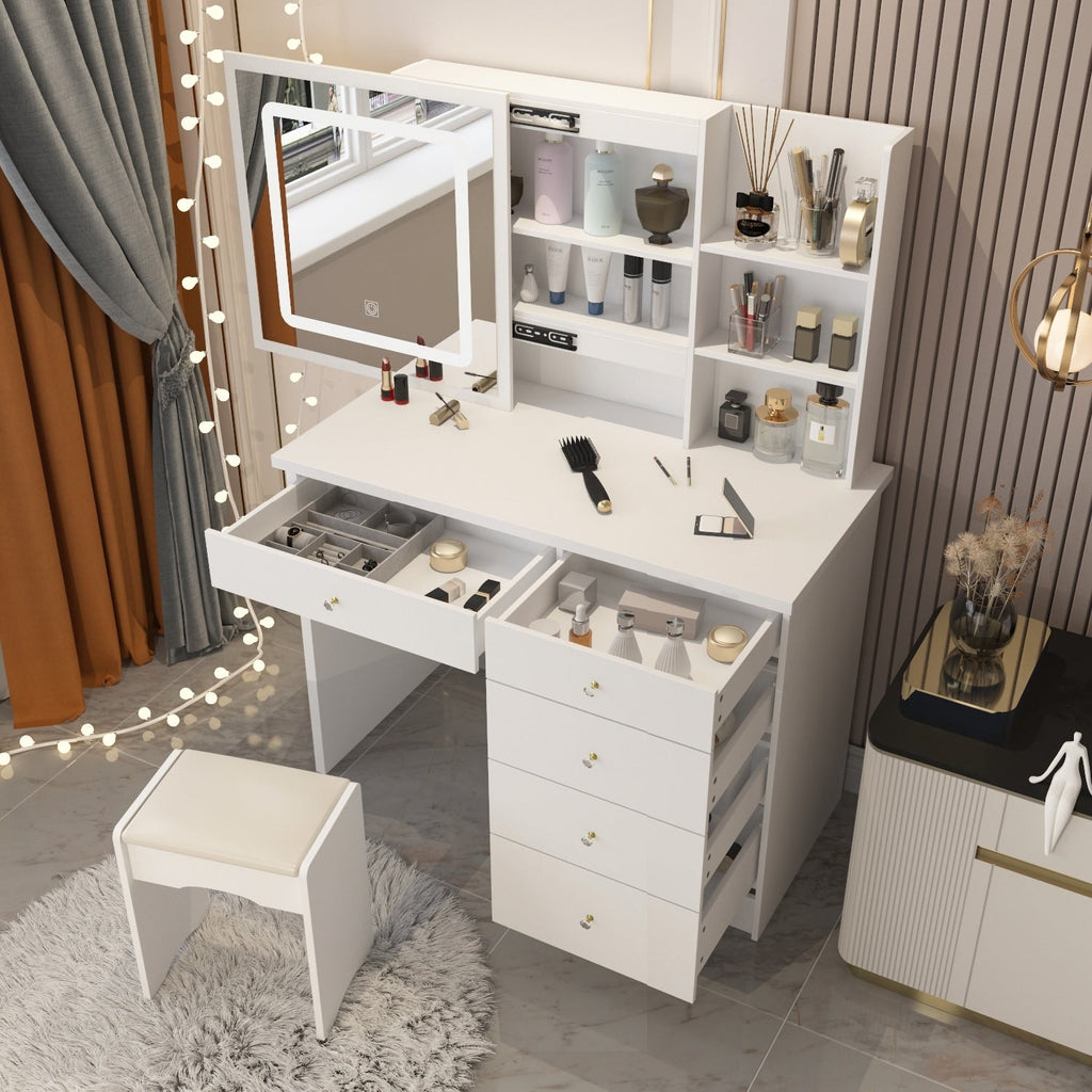 Ensemble de coiffeuse de 39,4 po de large avec tabouret et miroir