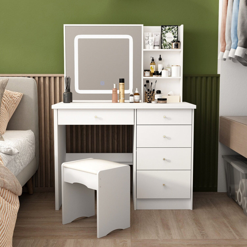 Ensemble de coiffeuse de maquillage de 39,4 po de largeur avec tabouret et miroir