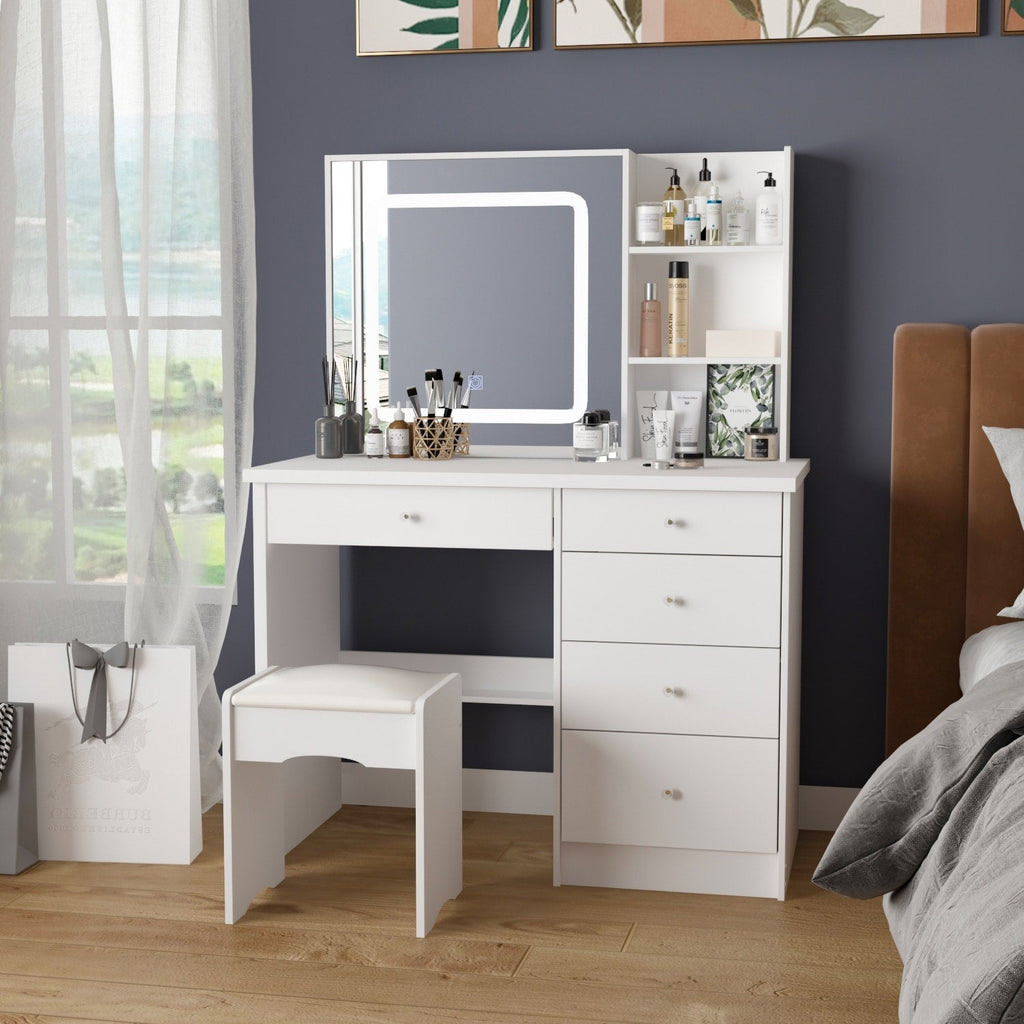 Ensemble de coiffeuse de maquillage de 39,4 po de largeur avec tabouret et miroir