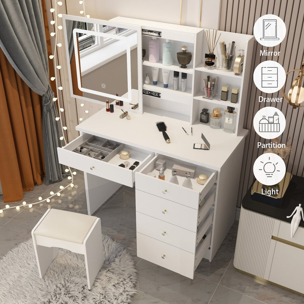 Ensemble de coiffeuse de 39,4 po de large avec tabouret et miroir