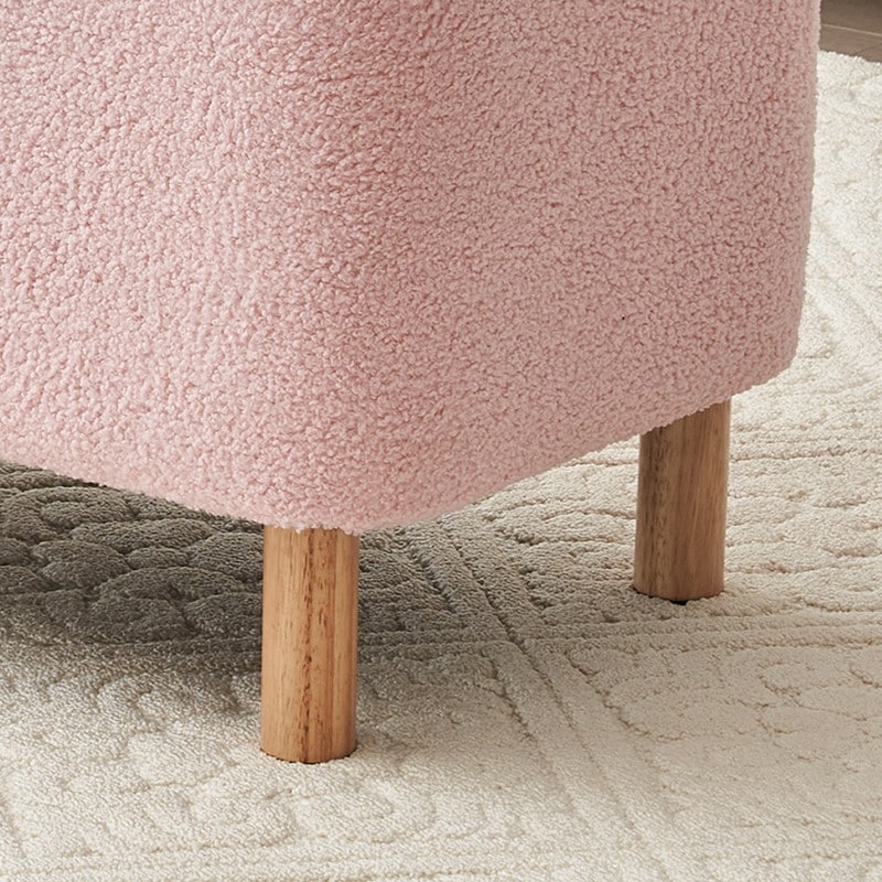 39.5 Off White Boucle Storage Ottoman Bench Sherpa Storage Bench Ottoman Foot Rest End of Bed for Living Room Bedroom,Wood Leg