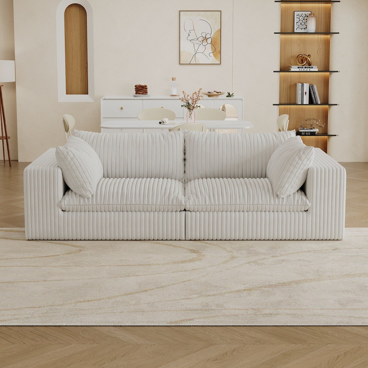 Canapé Cloud 39,8 pouces, tissu velours côtelé, canapés à assise profonde, conception à double couche, coussin amovible, sans assemblage, combinaison à faire soi-même