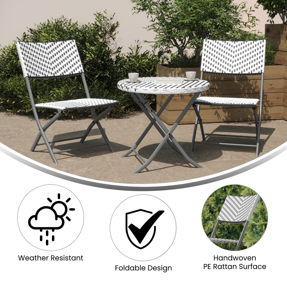 Ensemble de bistrot pliant 3 pièces en rotin PE pour intérieur/extérieur