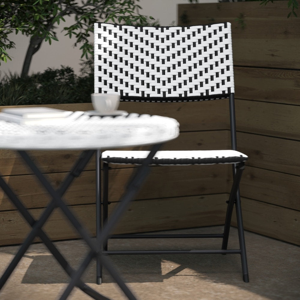 Ensemble de bistrot pliant 3 pièces en rotin PE pour intérieur/extérieur