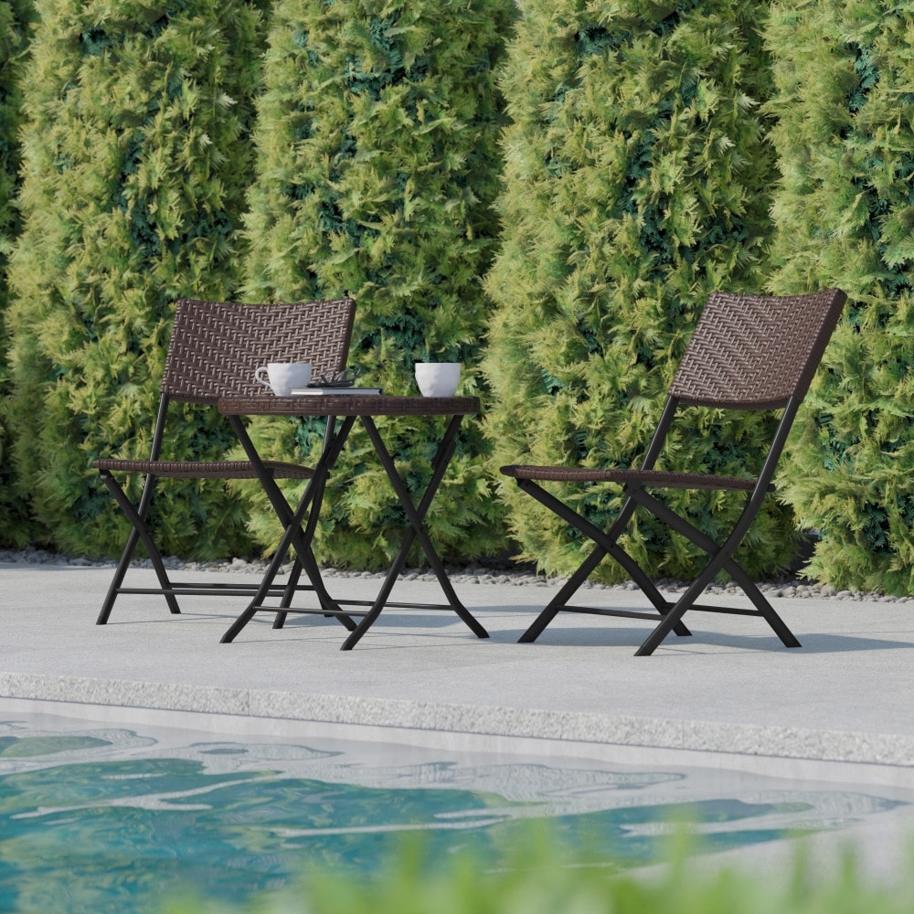 Ensemble de bistrot pliant 3 pièces en rotin PE pour intérieur/extérieur