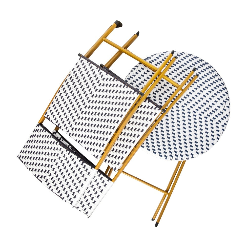 Ensemble de bistrot pliant 3 pièces en rotin PE pour intérieur/extérieur