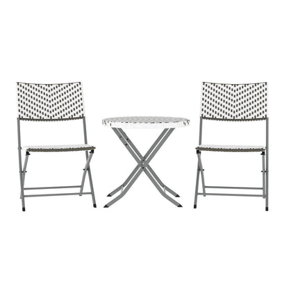 Ensemble de bistrot pliant 3 pièces en rotin PE pour intérieur/extérieur
