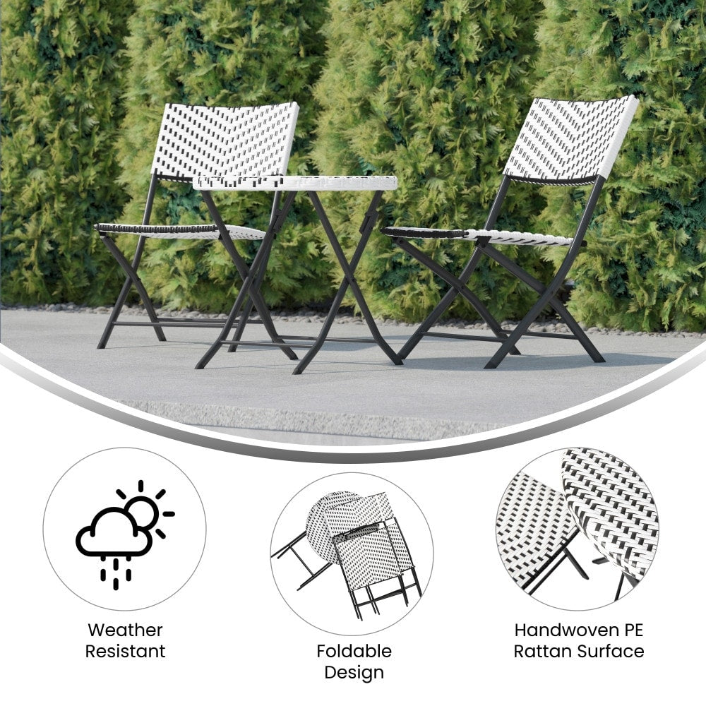 Ensemble de bistrot pliant 3 pièces en rotin PE pour intérieur/extérieur