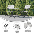 Ensemble de bistrot pliant 3 pièces en rotin PE pour intérieur/extérieur