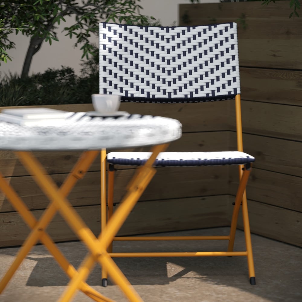 Ensemble de bistrot pliant 3 pièces en rotin PE pour intérieur/extérieur