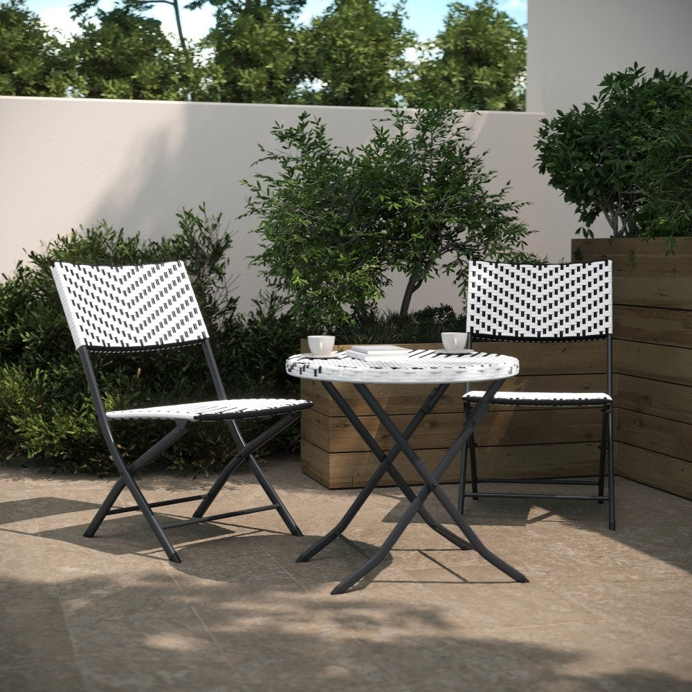 Ensemble de bistrot pliant 3 pièces en rotin PE pour intérieur/extérieur