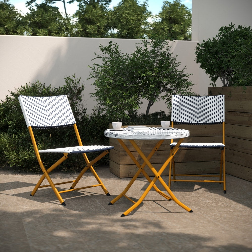 Ensemble de bistrot pliant 3 pièces en rotin PE pour intérieur/extérieur