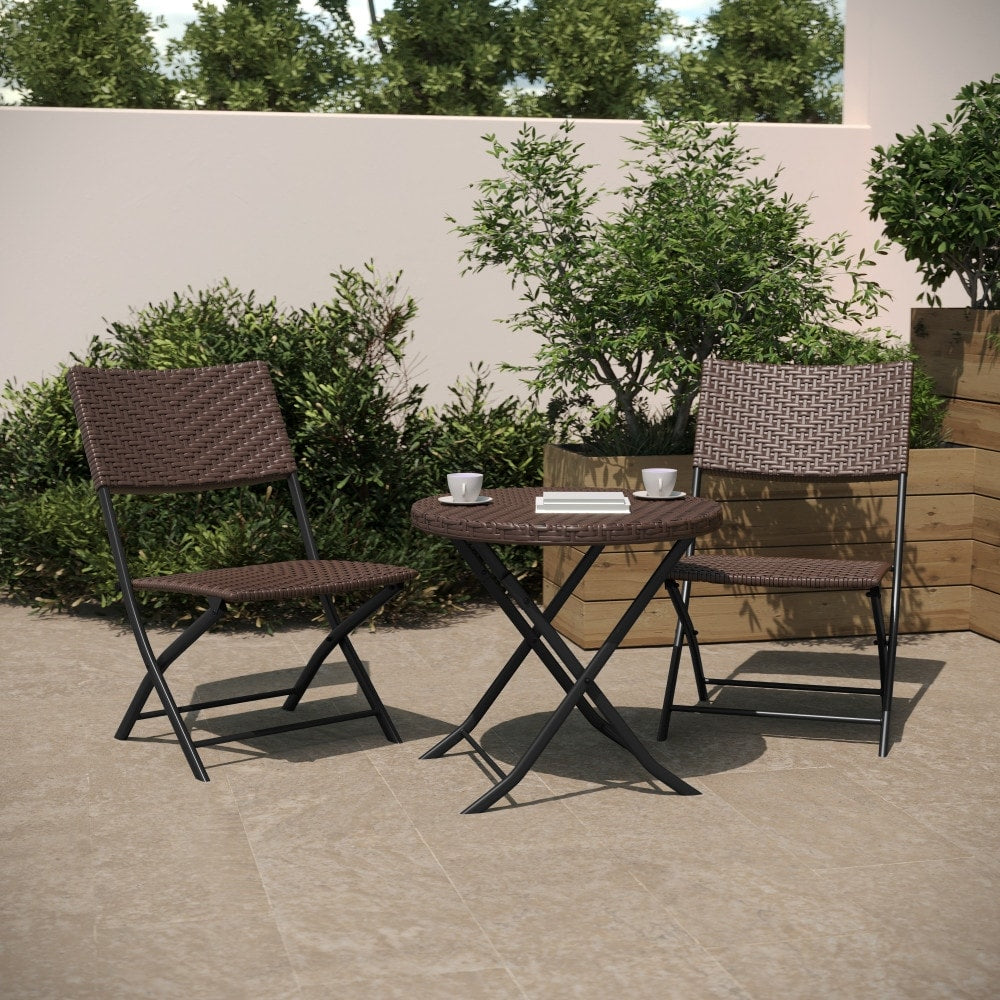 Ensemble de bistrot pliant 3 pièces en rotin PE pour intérieur/extérieur