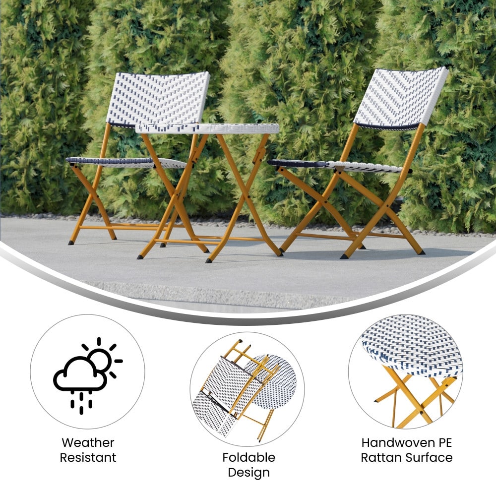 Ensemble de bistrot pliant 3 pièces en rotin PE pour intérieur/extérieur