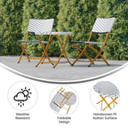 Ensemble de bistrot pliant 3 pièces en rotin PE pour intérieur/extérieur