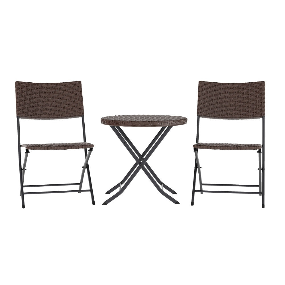 Ensemble de bistrot pliant 3 pièces en rotin PE pour intérieur/extérieur