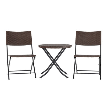 Ensemble de bistrot pliant 3 pièces en rotin PE pour intérieur/extérieur