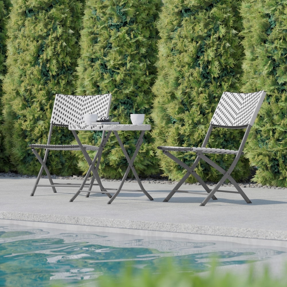 Ensemble de bistrot pliant 3 pièces en rotin PE pour intérieur/extérieur