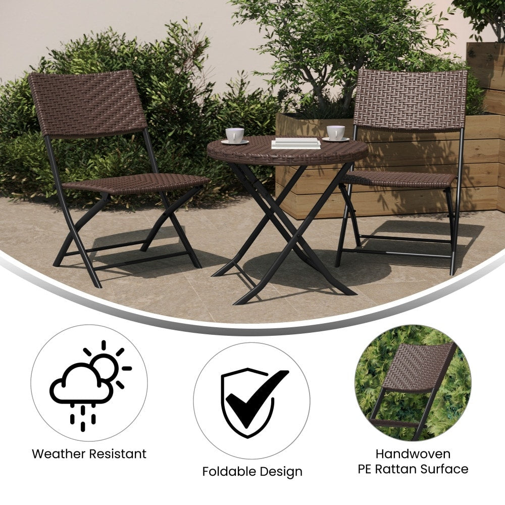 Ensemble de bistrot pliant 3 pièces en rotin PE pour intérieur/extérieur