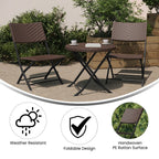 Ensemble de bistrot pliant 3 pièces en rotin PE pour intérieur/extérieur