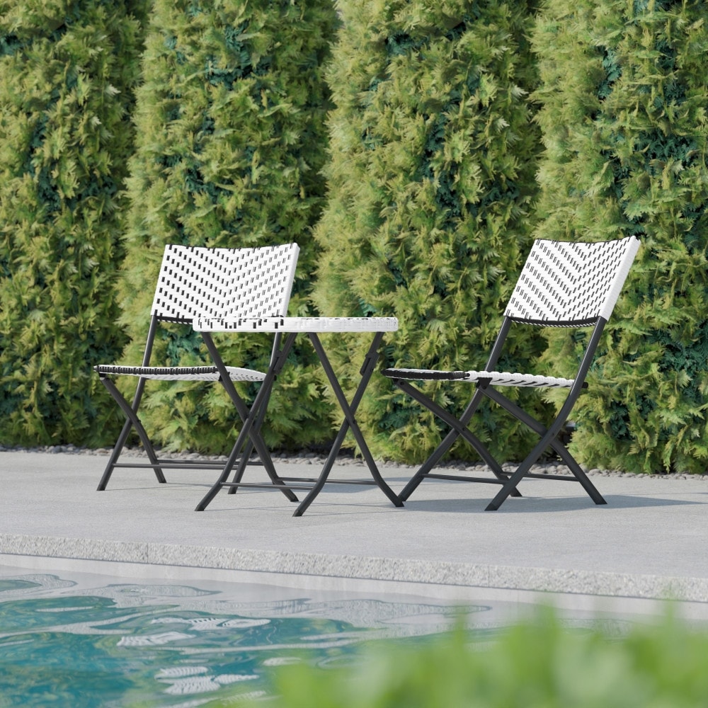 Ensemble de bistrot pliant 3 pièces en rotin PE pour intérieur/extérieur