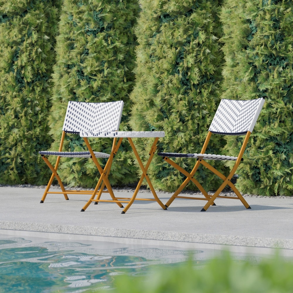 Ensemble de bistrot pliant 3 pièces en rotin PE pour intérieur/extérieur