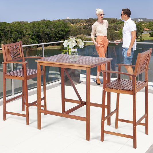 Ensemble de table de bar 3 pièces pour extérieur en bois d'acacia, peu encombrant