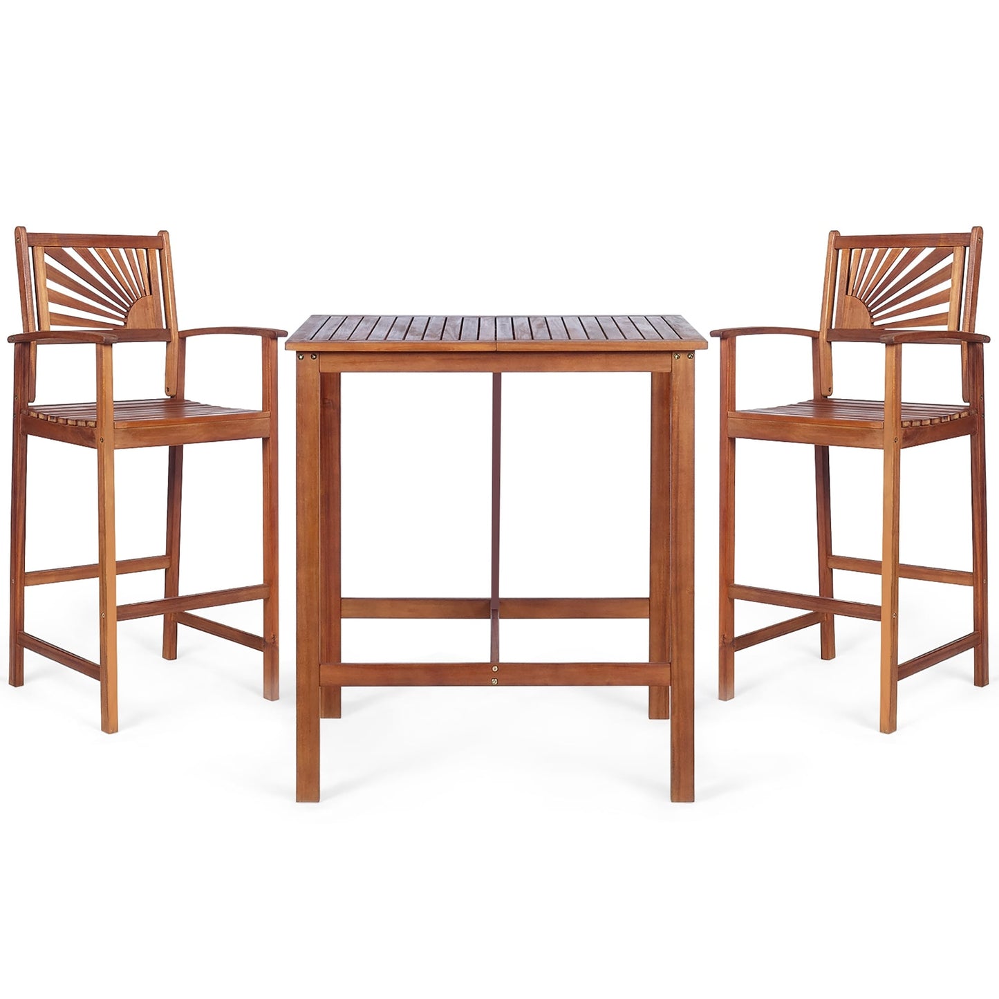 Ensemble de table de bar 3 pièces pour extérieur en bois d'acacia, peu encombrant