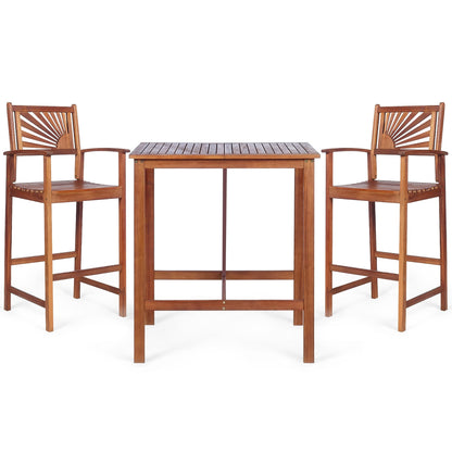 Ensemble de table de bar 3 pièces pour extérieur en bois d'acacia, peu encombrant