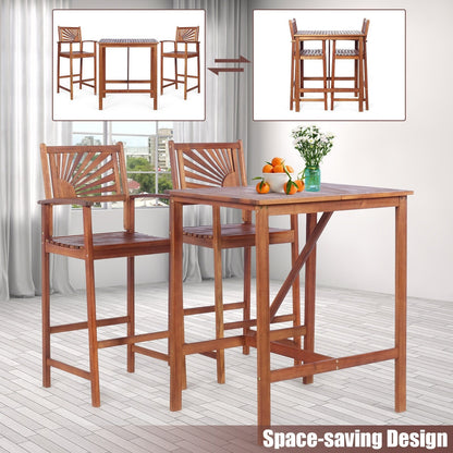 Ensemble de table de bar 3 pièces pour extérieur en bois d'acacia, peu encombrant