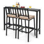 Ensemble de salle à manger de patio 3 pièces, table de bar en métal et chaises avec coussin