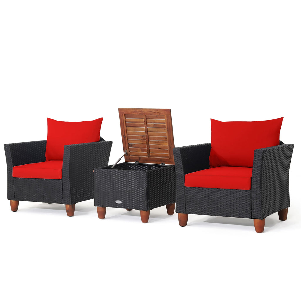 Ensemble de meubles de patio en rotin 3 pièces avec canapé rembourré et table de rangement
