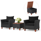 Ensemble de meubles de patio en rotin 3 pièces avec canapé rembourré et table de rangement