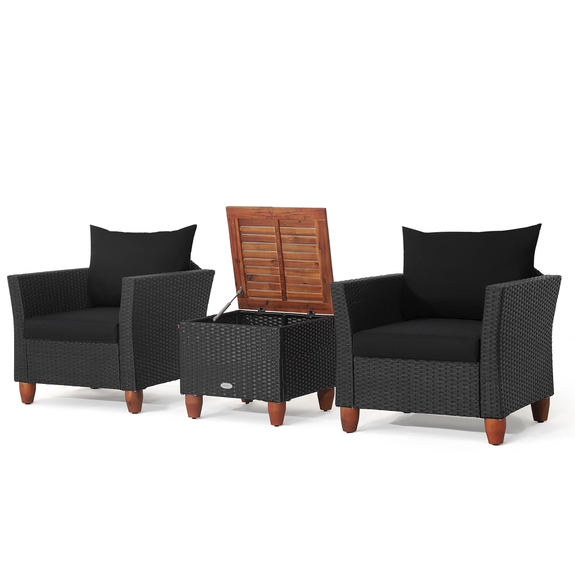 Ensemble de meubles de patio en rotin 3 pièces avec canapé rembourré et table de rangement