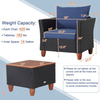 Ensemble de meubles de patio en rotin 3 pièces avec canapé rembourré et table de rangement
