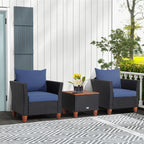 Ensemble de meubles de patio en rotin 3 pièces avec canapé rembourré et table de rangement